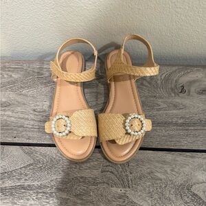 Madden Girl Beige Raffia-Effect Flat Sandals